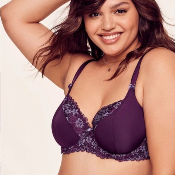 Adore Me Zita Bra Unlined Full Coverage Underwire Floral Lace Satin Bow 42D - Picture 1 of 16